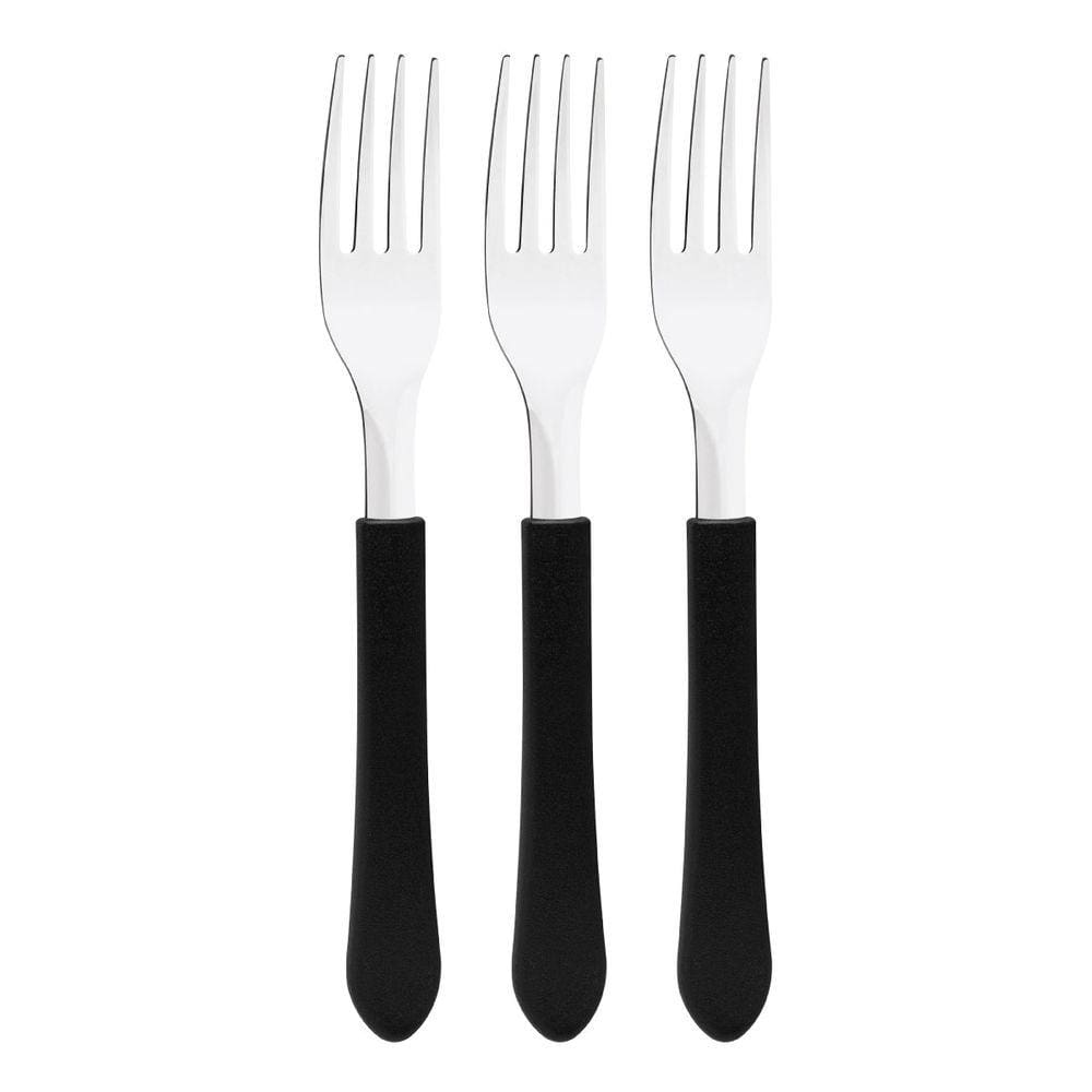 Kit 3 Garfo de Mesa Tramontina Leme Inox Cabo Preto