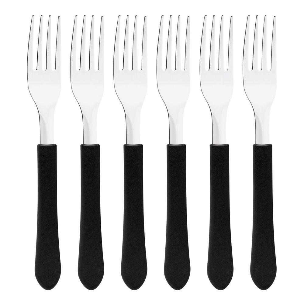 Kit 6 Garfo de Mesa Tramontina Leme Inox Cabo Preto