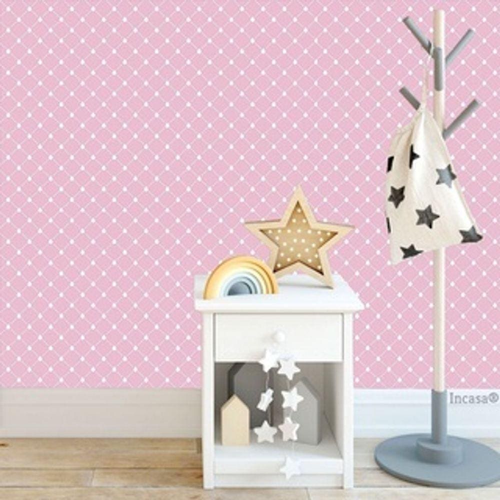 Papel de Parede Rosa C/ Gotinhas Brancas Texturizado Adesivo Resistente Impermeável Quarto Menina