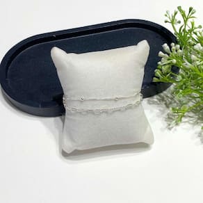 Pulseira Dupla Bolinha e Elos - Banhado em Prata 925