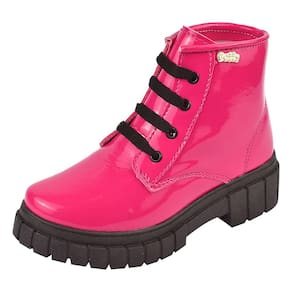 Bota Infantil blogueira Coturno Feminino Cano baixo Barato 28 ao 34 Verniz Pink