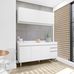 Kit Armário Lavinia e Balcão Lorena 160cm S/ Tampo Branco - Vallisa Decor