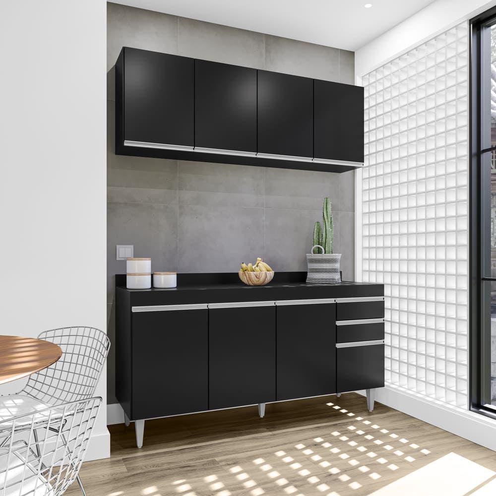 Kit Balcão e Aéreo 160cm S/ Tampo Preto - Vallisa Decor