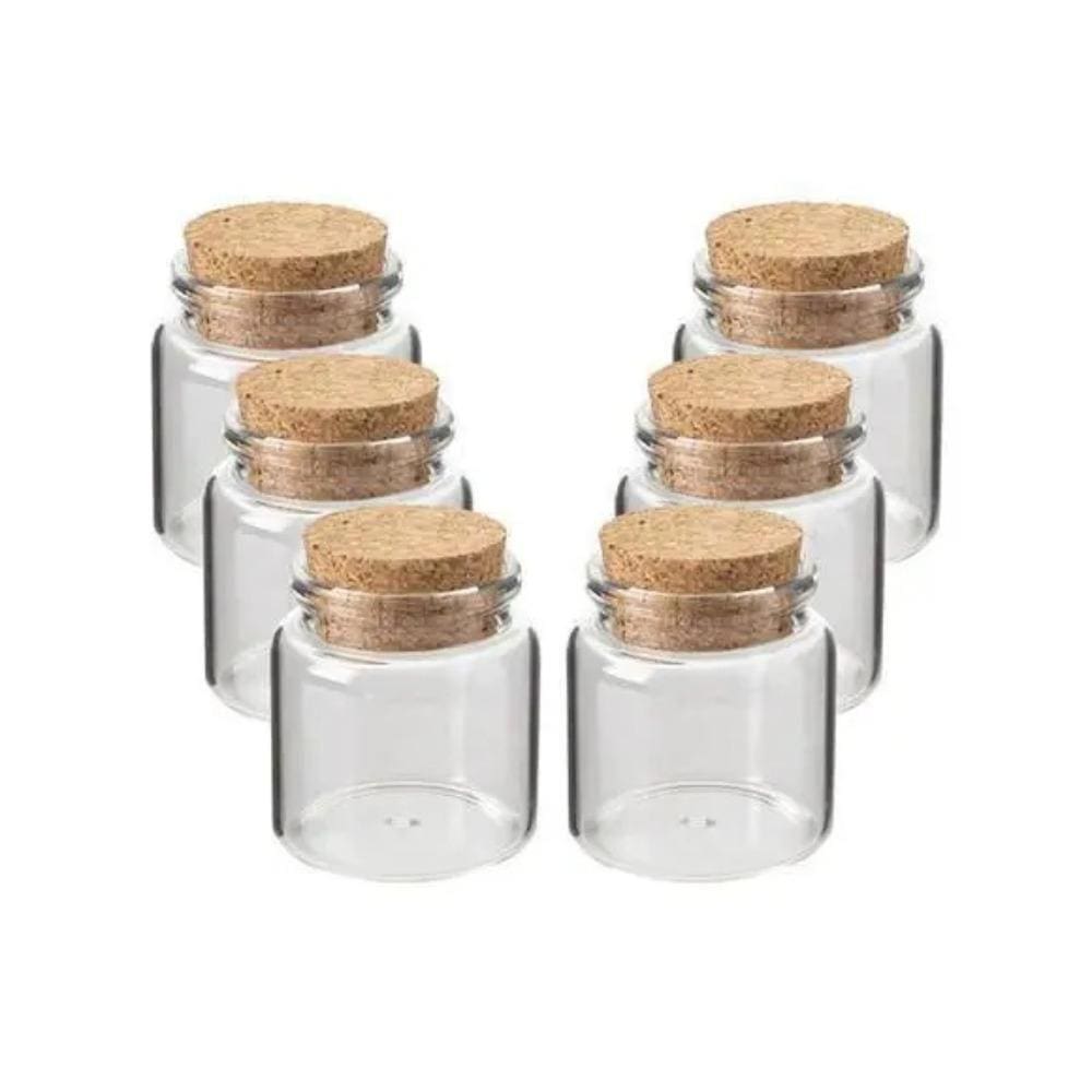 Kit 6 Potes De Vidro Com Rolha Boca Larga 50Ml