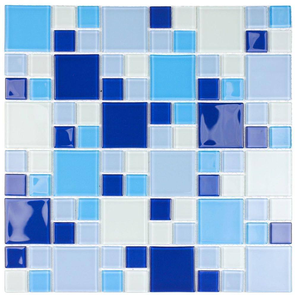 Pastilha de Vidro Cristal 29,7x29,7cm Branco/Azul