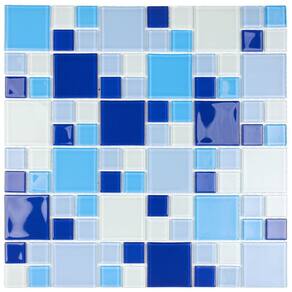 Pastilha de Vidro Cristal 29,7x29,7cm Branco/Azul