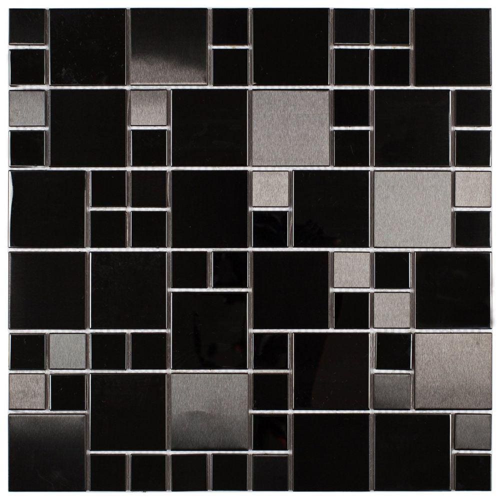 Pastilha de Metal Glass Mosaic  ax 14 Preto com Cinza