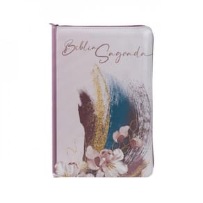 Bíblia Nvi Com Zíper: Capa Em Couro Soft Rosa Com Acabamento Em Glitter, Letras De Jesus Em Vermelho