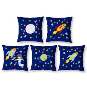 Kit 5 Capa De Almofada Infantil 40Cm X 40Cm Zíper Astronauta