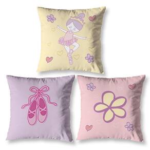 Kit 3 Capas De Almofada Infantil 40Cm X 40Cm Zíper Bailarina