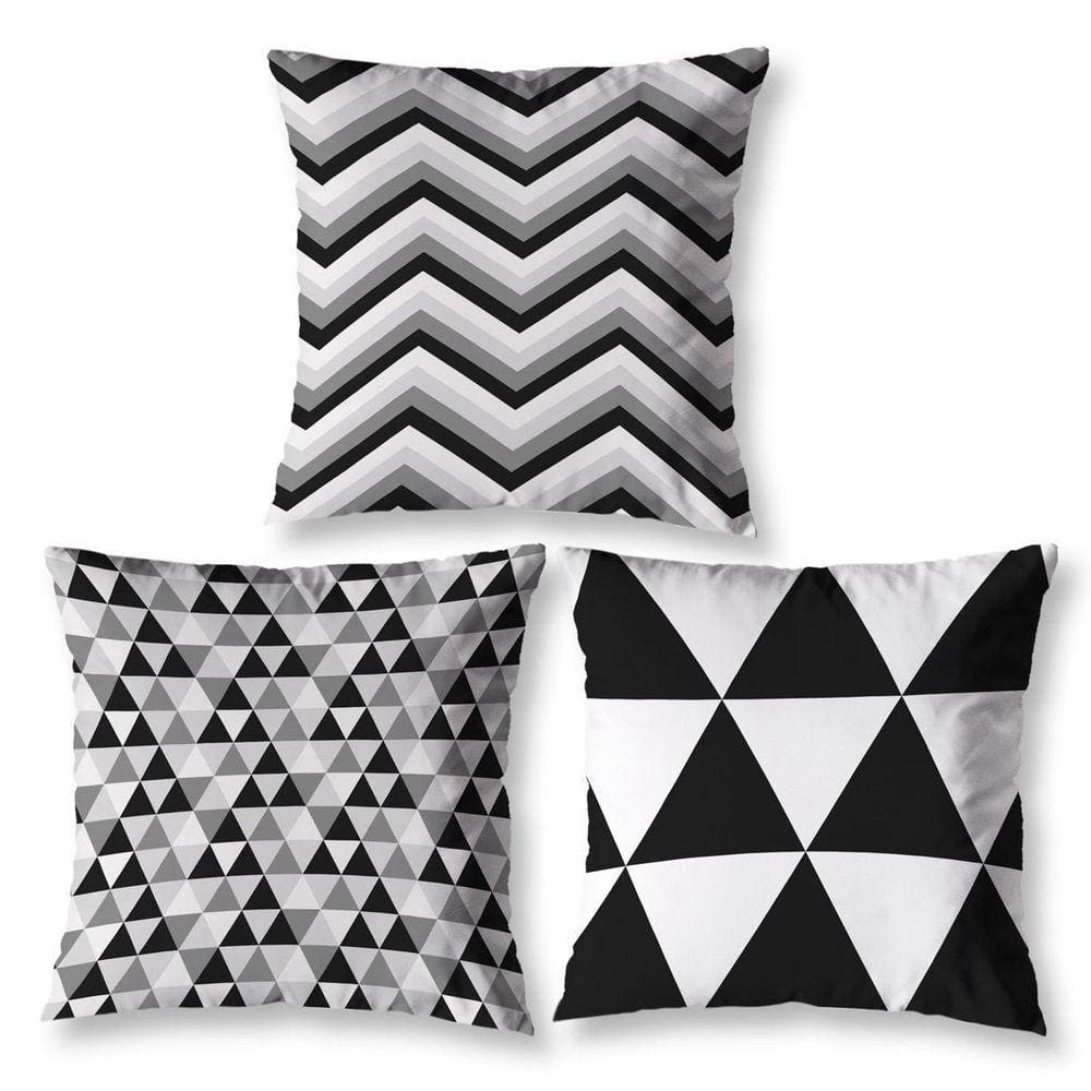 Kit 3 Capas De Almofada 40Cm X 40Cm Estampadas Geo Preto