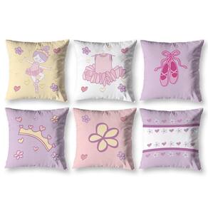 Kit 6 Almofadas Cheias Infantil 40Cm X 40Cm Zíper Bailarina
