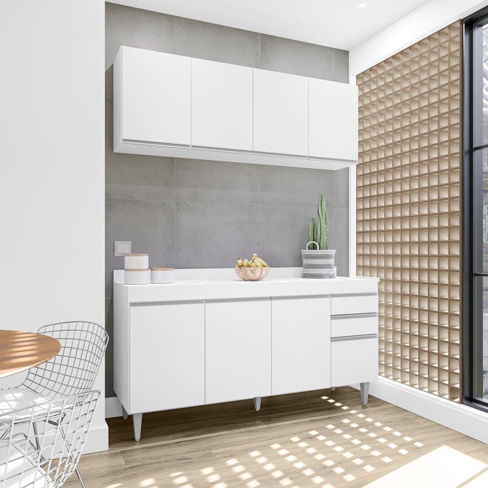Kit Balcão e Aéreo 160cm S/ Tampo Branco - Vallisa Decor