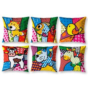 Kit 6 Capas De Almofada 40Cm X 40Cm Estampadas Pop Bicho