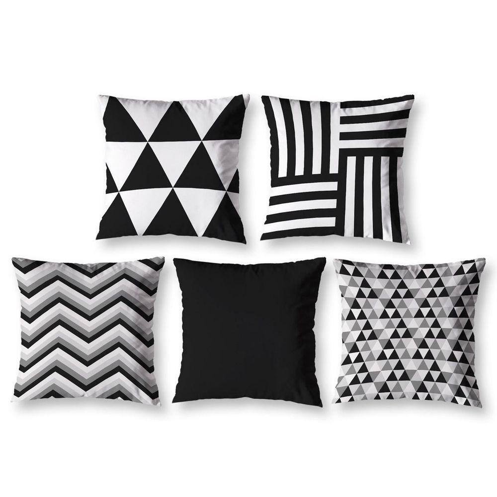 Kit 5 Capas De Almofada 40Cm X 40Cm Estampadas Geo Preto