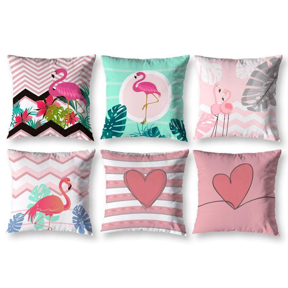 Kit 6 Capas De Almofada 40Cm X 40Cm Estampadas Flamingo
