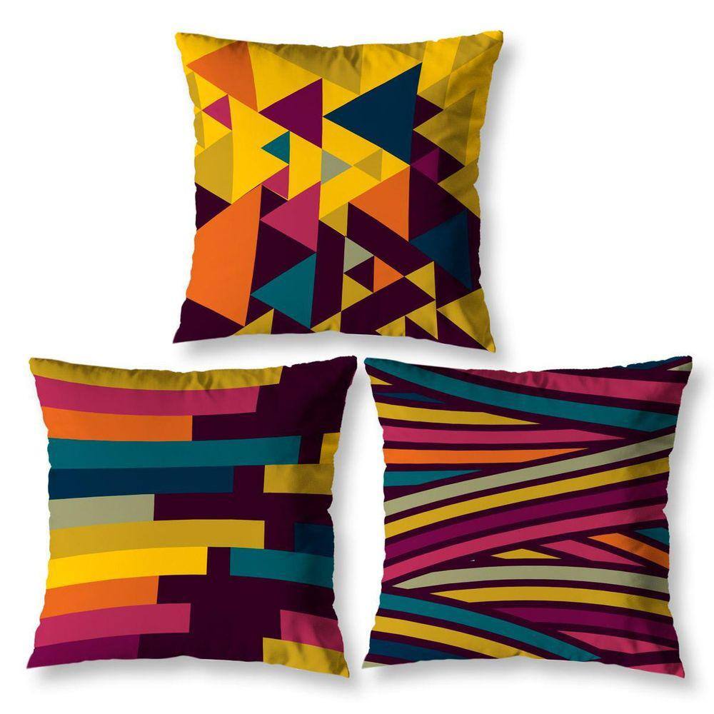 Kit 3 Almofadas Cheias 40Cm X 40Cm Estampadas Pastilhas