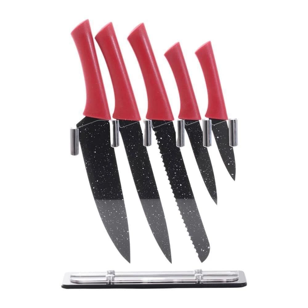 Conjunto Facas Suporte Gourmet Vermelho Inox/Acrílico 6Pç