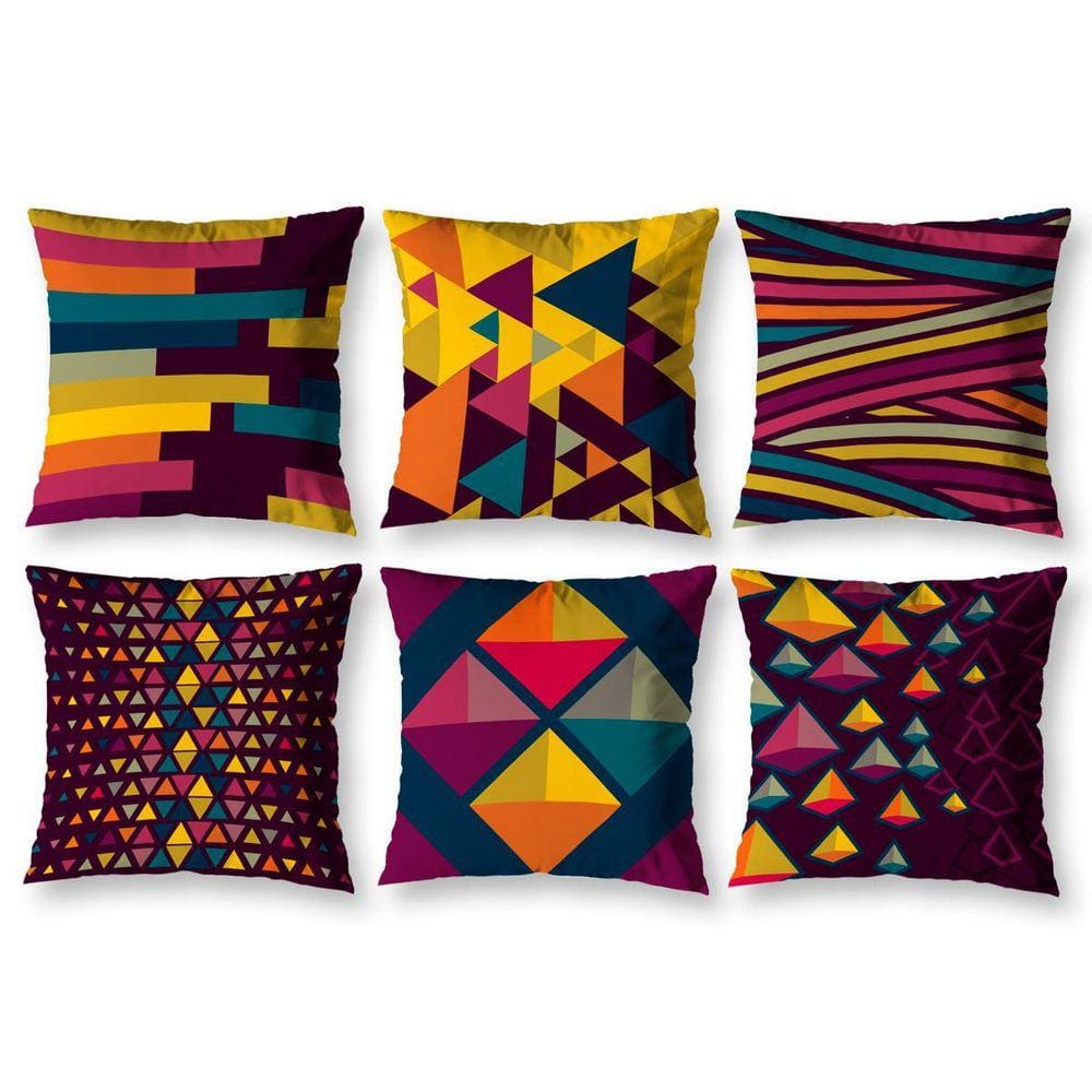 Kit 6 Almofadas Cheias 40Cm X 40Cm Estampadas Pastilhas