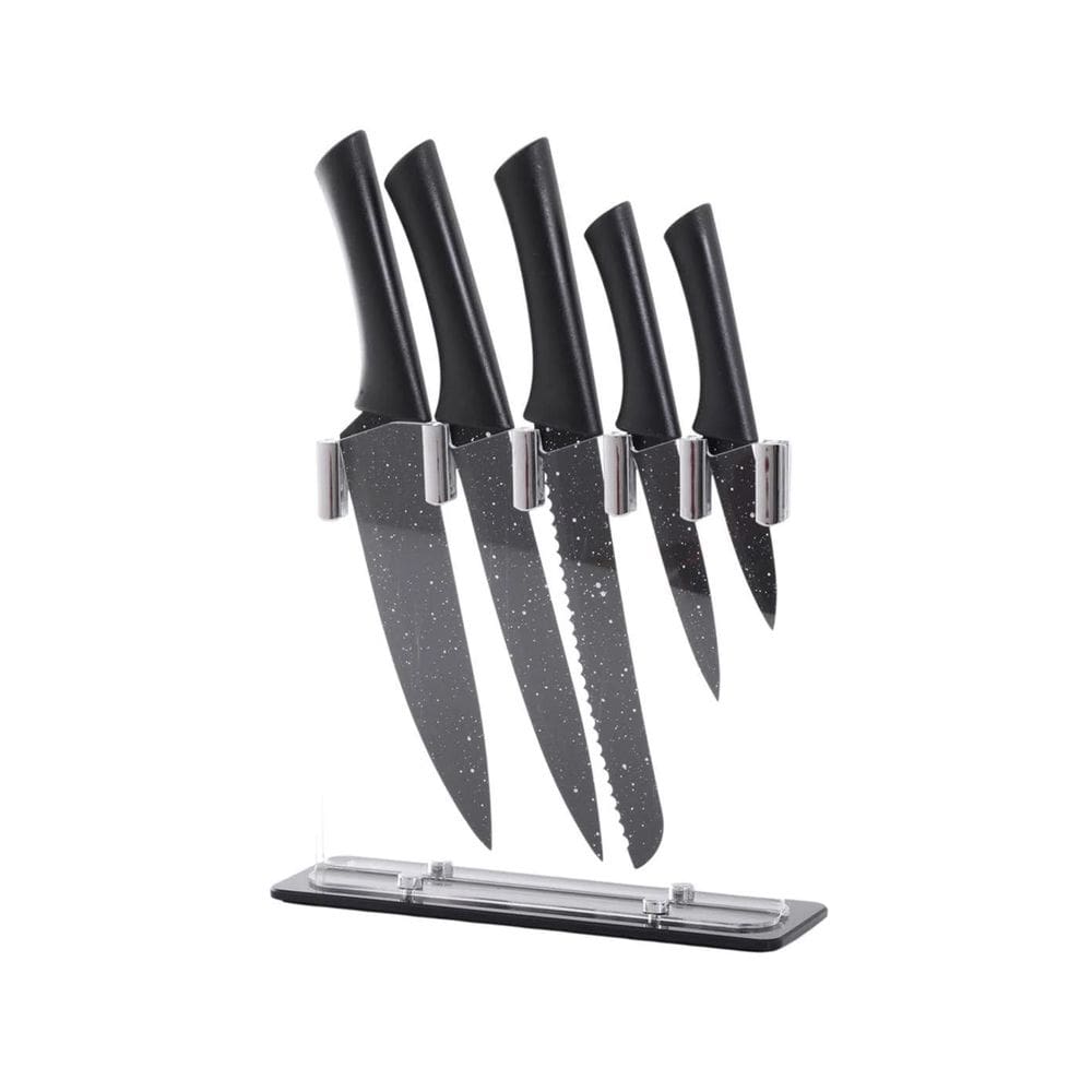 Conjunto Facas Suporte Gourmet Preto Inox/Acrílico 6Pç Wincy