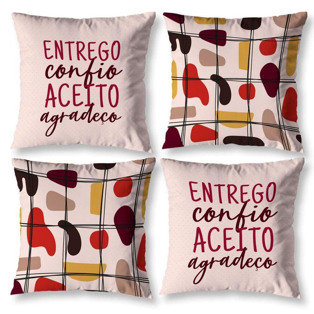 Kit 4 Capas De Almofada Sala 40Cm X 40Cm Estampadas Gratidão