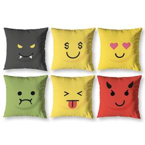 Kit 6 Almofadas Cheias Estampadas Infantil 40X40 Zíper Emoji