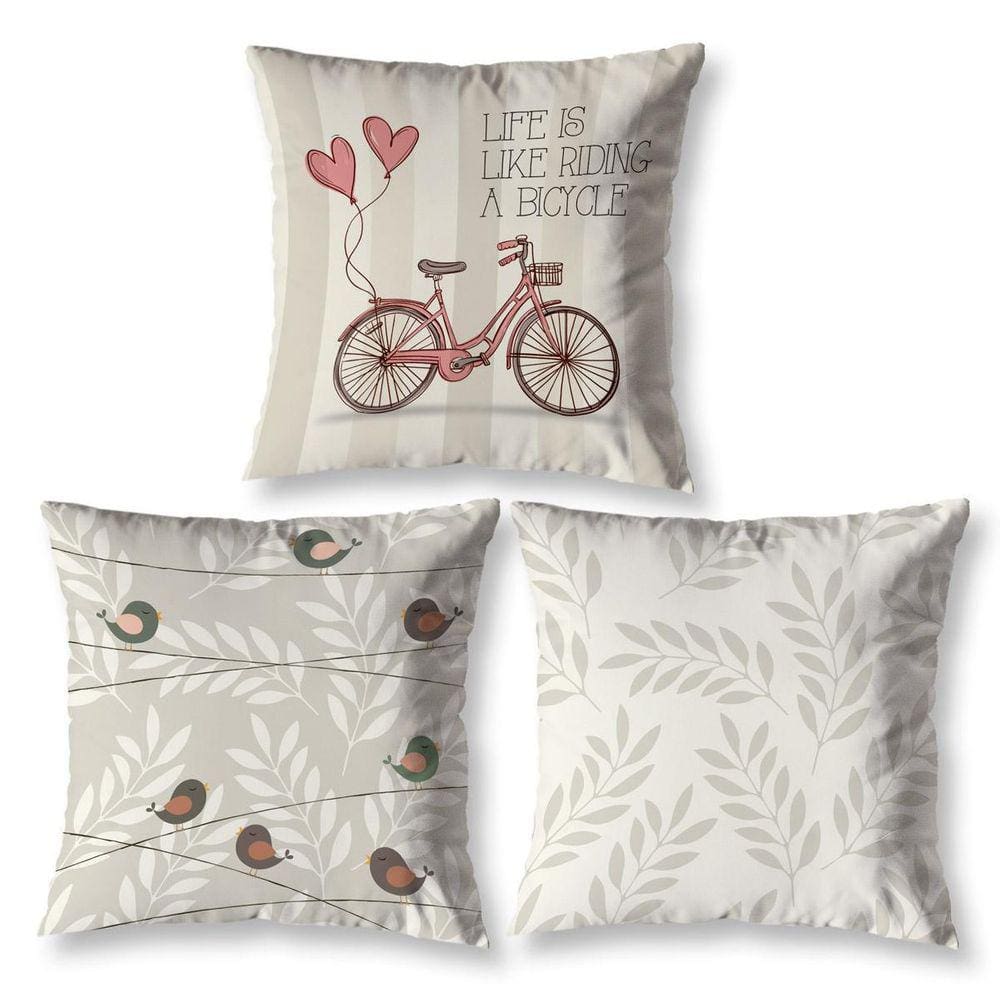 Kit 3 Almofadas Cheias 40 X 40 Estampadas Vintage Bike Caqui