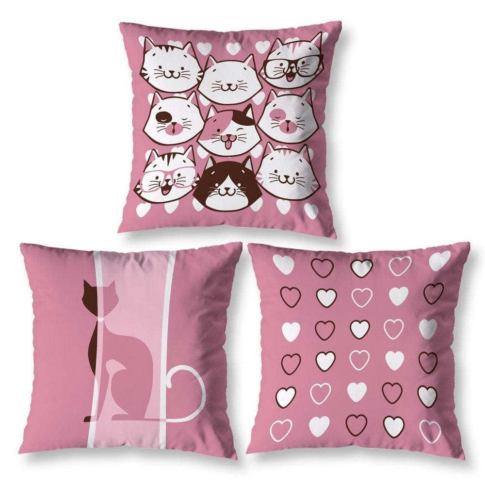 Kit 3 Almofadas Cheias 40Cm X 40Cm Estampadas Gatos