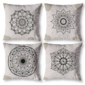Kit 4 Capas Almofada Sala 40Cm X 40Cm Estampada Mandala Bege