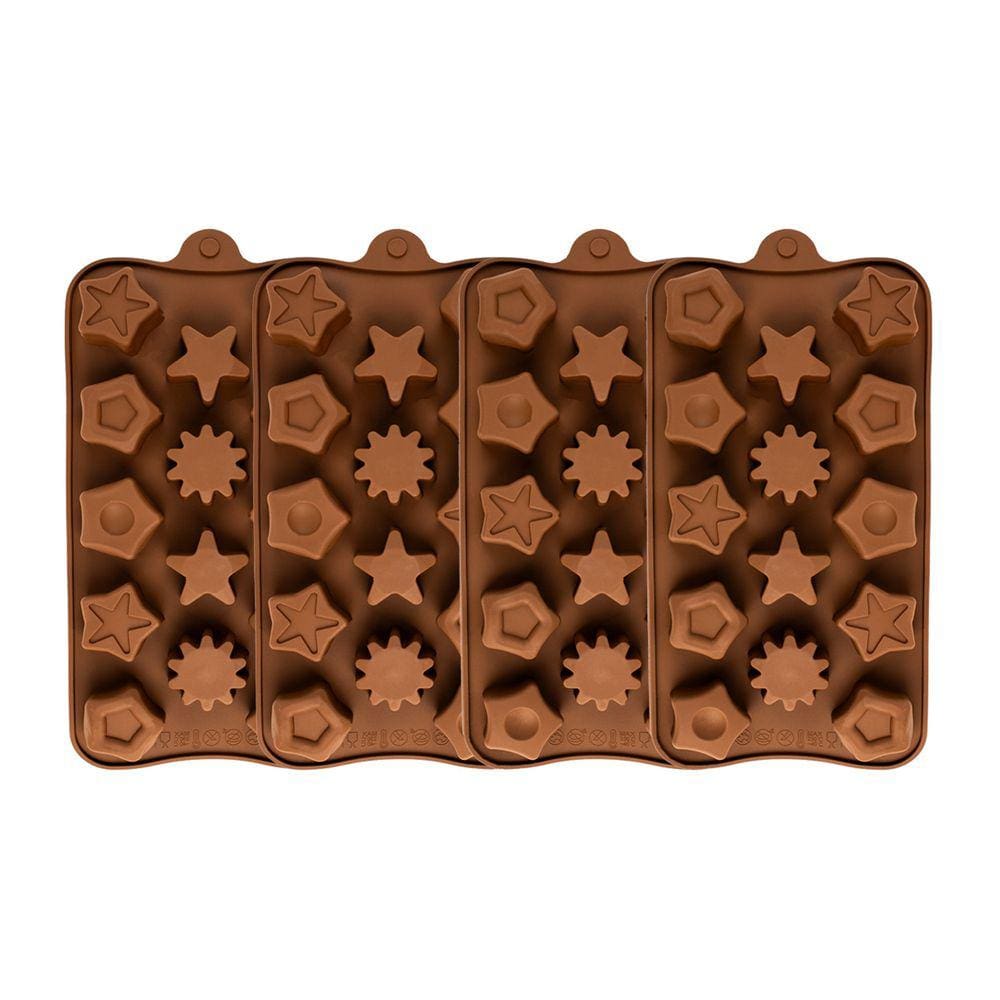 Kit 4 Formas de Silicone Estrelas Bombons Confeitaria Gelo