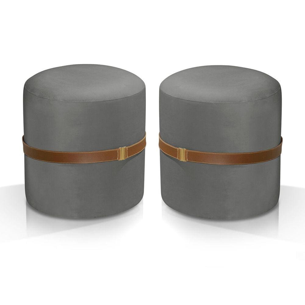 conjunto 2 pufes redondo para sala decoração Cor:Cinza
