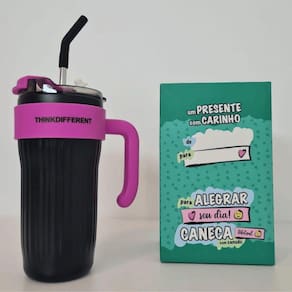 Caneca Copo Térmico Aço Inox Colorida Tampa E Canudo 860Ml