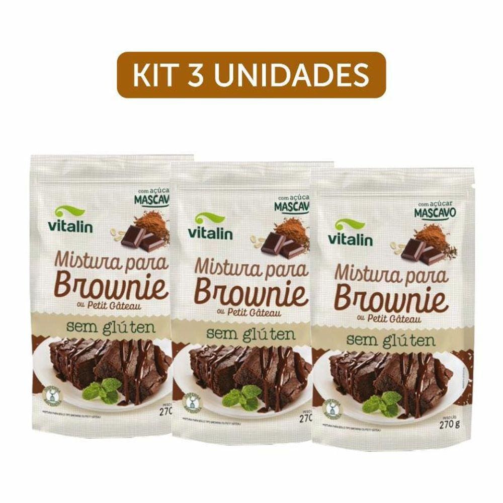 Kit 3X: Mistura Para Brownie Sem Glúten Vitalin 270G