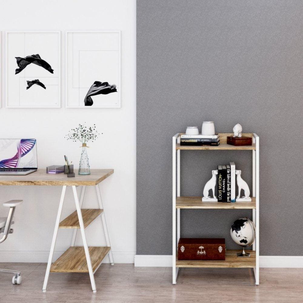 Estante Multiuso 104cmx60cm 3 Prateleiras Kuadra Carvalho/Est.Branca