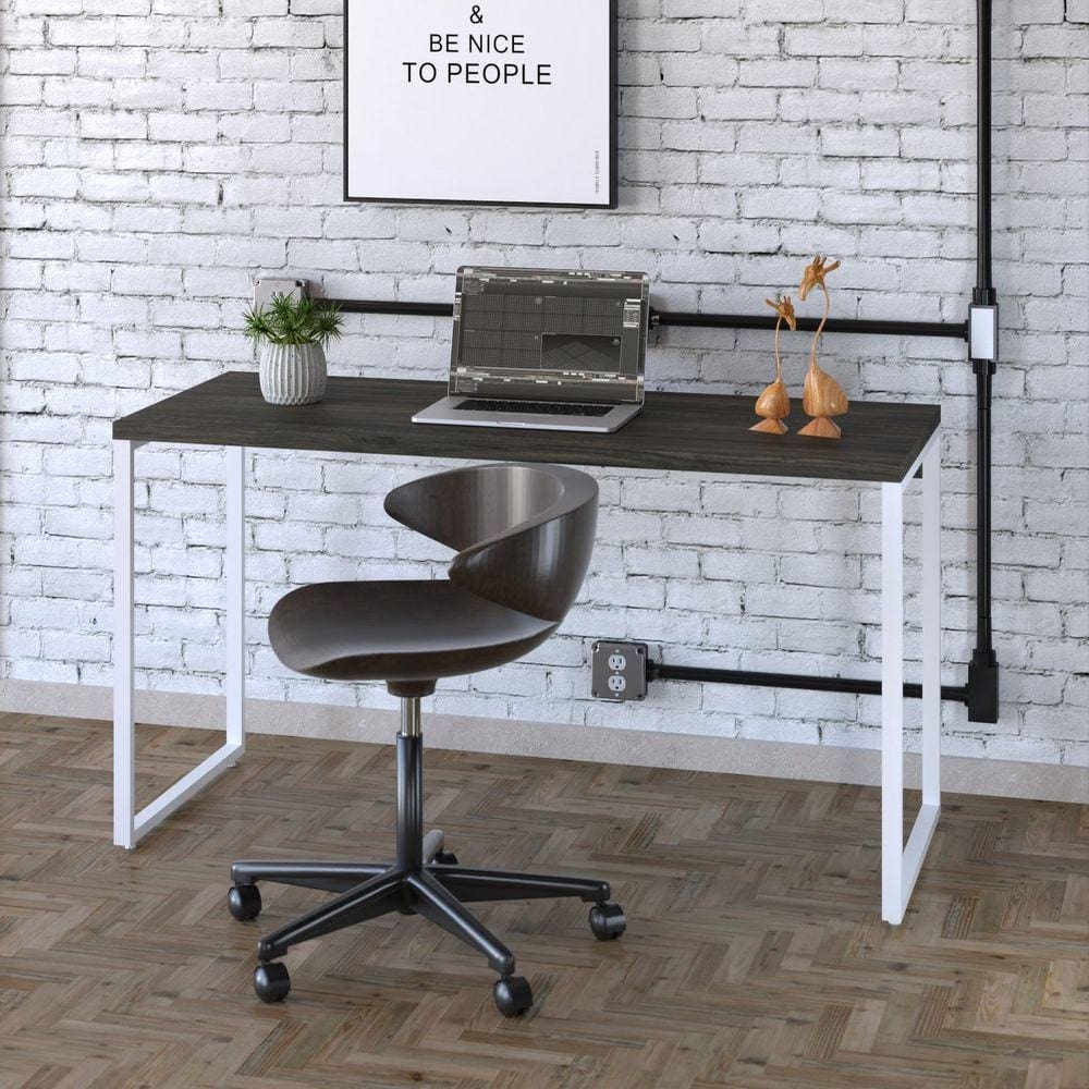 Mesa para Escritório Office Estilo Industrial 135cm Kuadra Carvalho Dark/Est.Branca