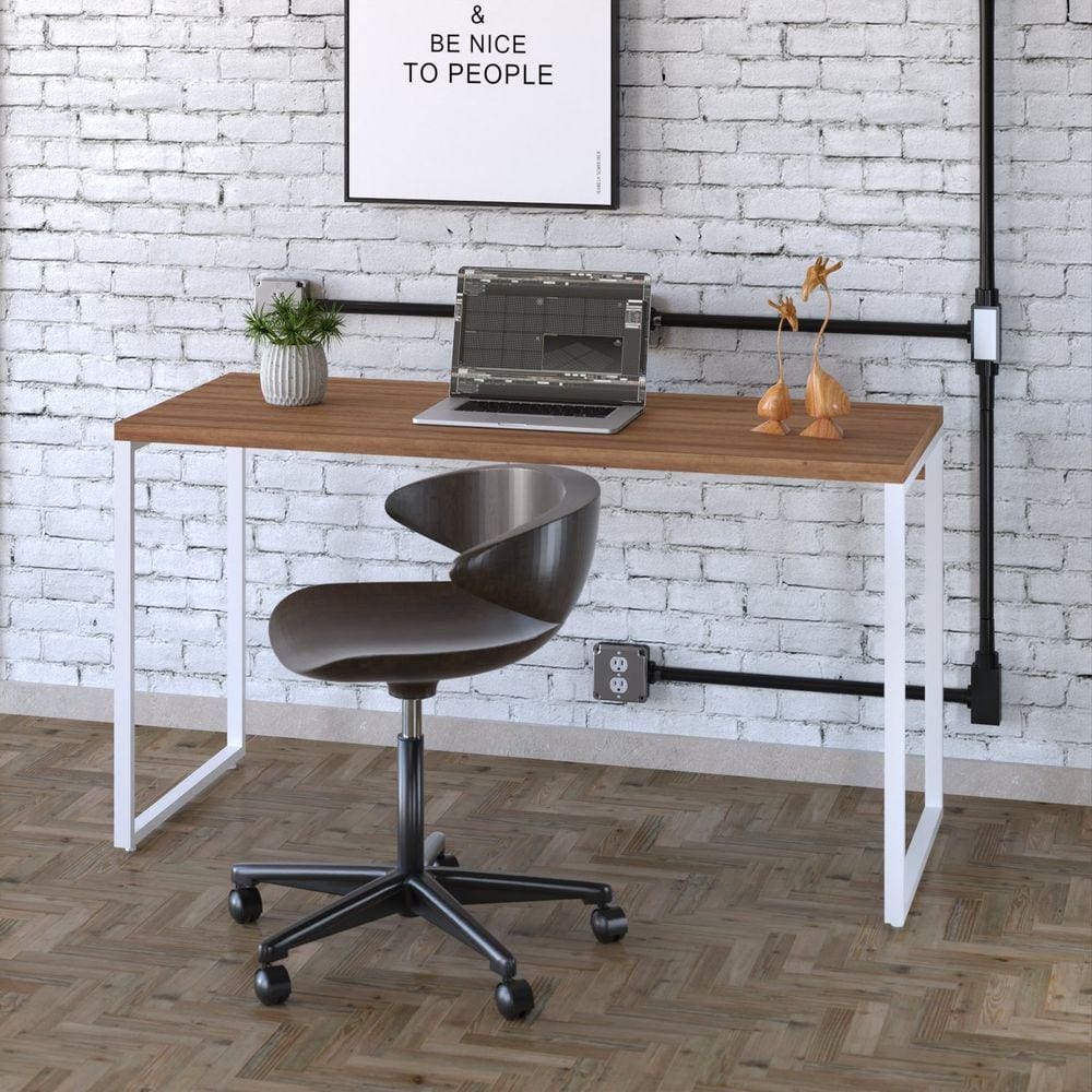 Mesa para Escritório Office Estilo Industrial 135cm Kuadra Lâmina Mel/Est.Branca