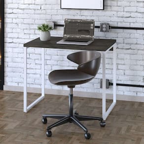 Mesa para Escritório Office Estilo Industrial 90cm Kuadra Carvalho Dark/Est.Branca