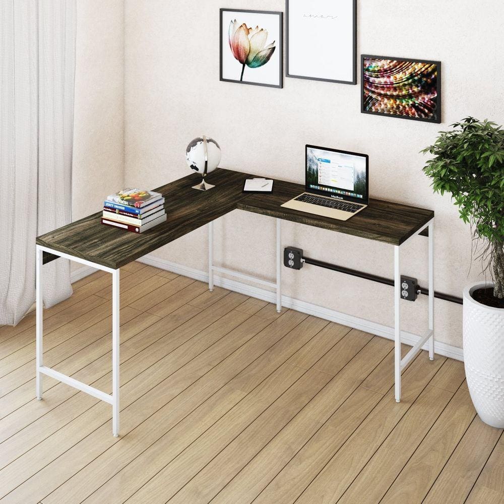 Mesa de Escritório em L Estilo Industrial 135x140cm Active Carvalho Dark / Est.Branca