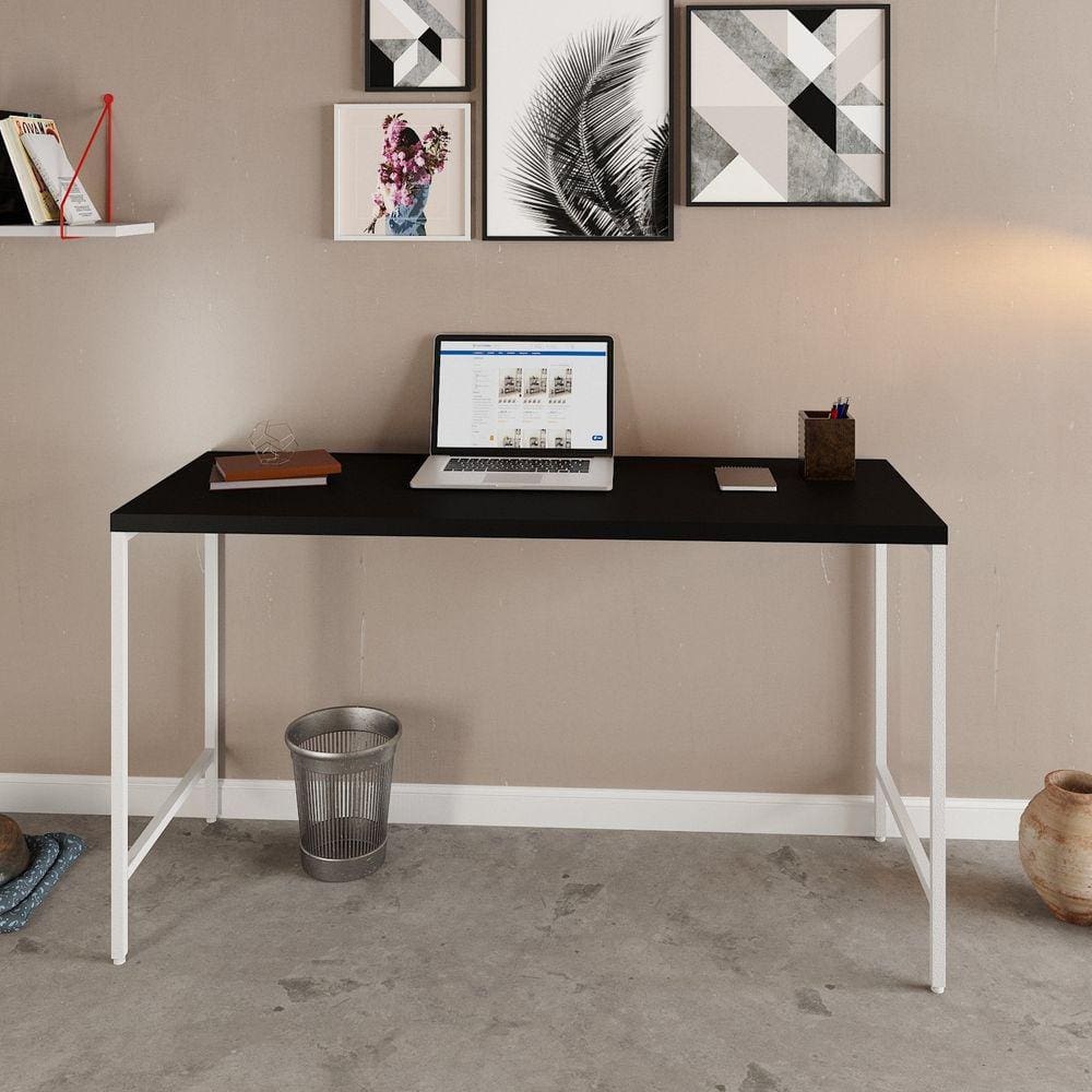 Escrivaninha Estilo Industrial 135cm Active Yescasa Preto Ônix / Est.Branca