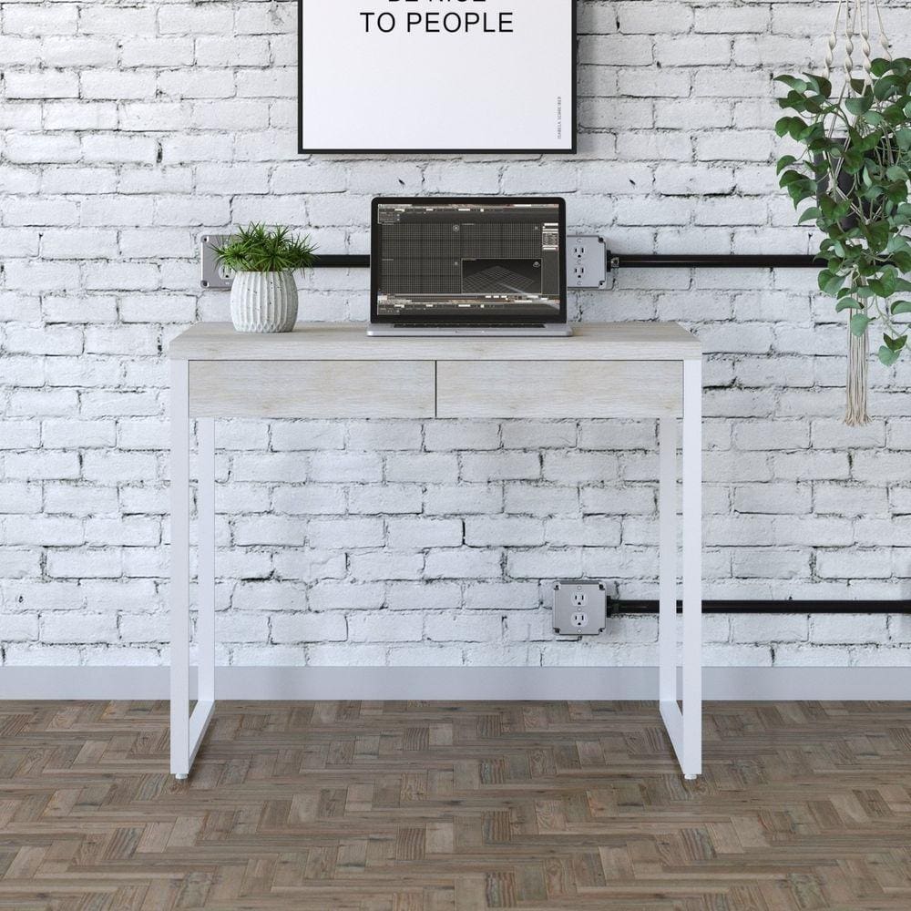 Mesa para Escritório 90cm 2 Gavetas Kuadra Snow / Est.Branca
