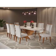Mesa de Jantar Retangular Pipa com 8 Cadeiras Vegas Mel/Marfim/Off White