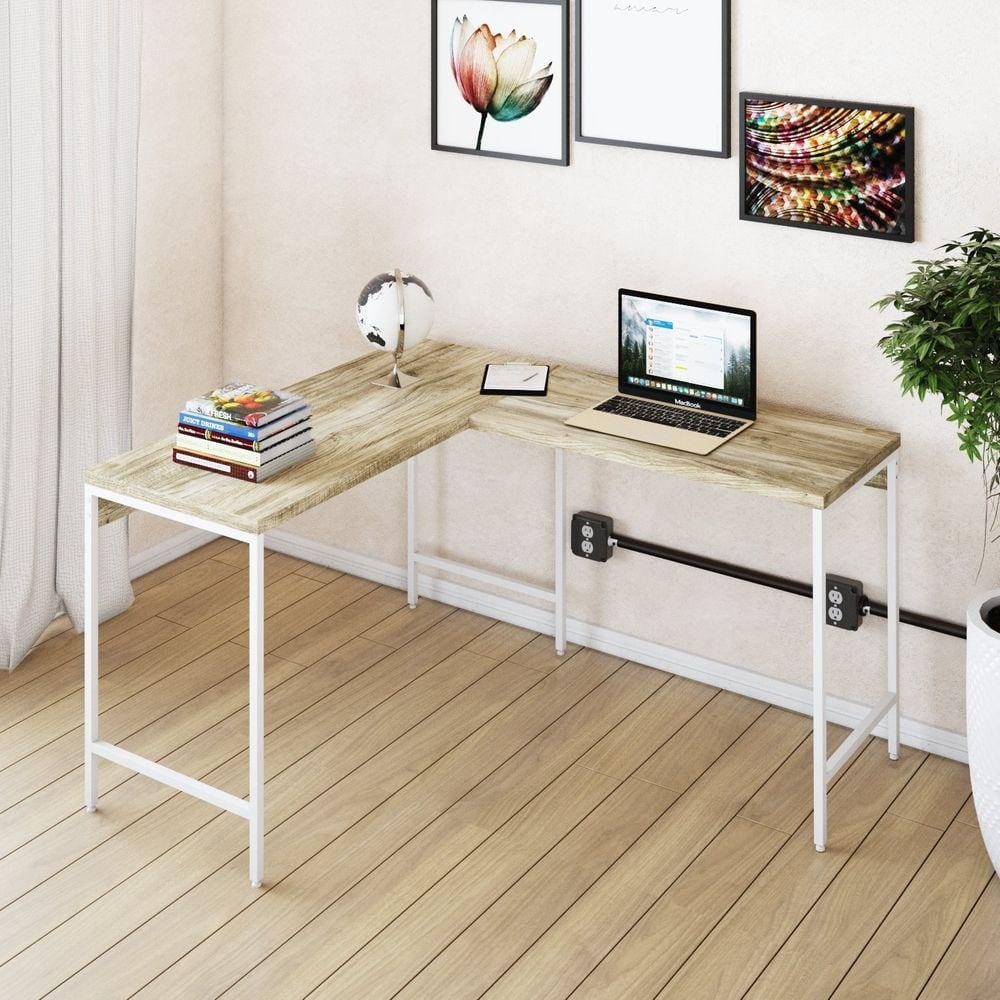 Mesa de Escritório em L Estilo Industrial 120x140cm Active Carvalho / Est.Branca