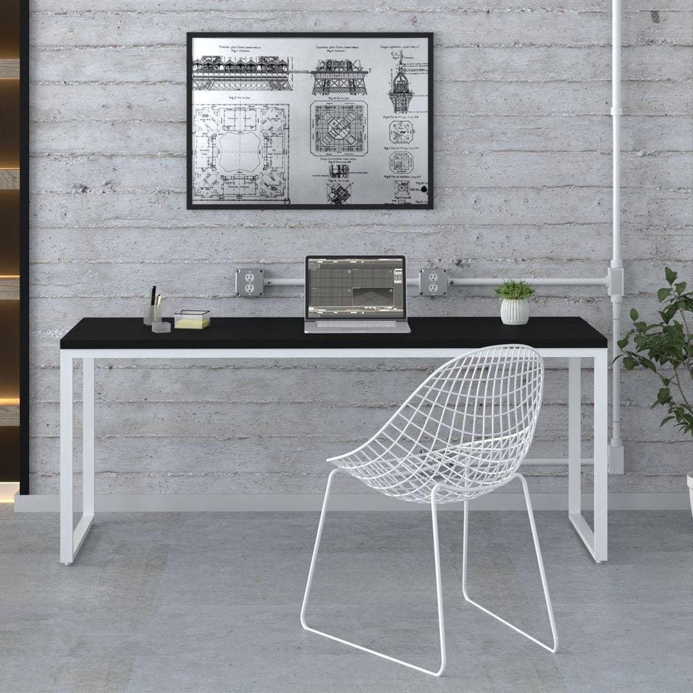 Escrivaninha Estilo Industrial Diretor 180cm Kuadra Preto Ônix / Est.Branca