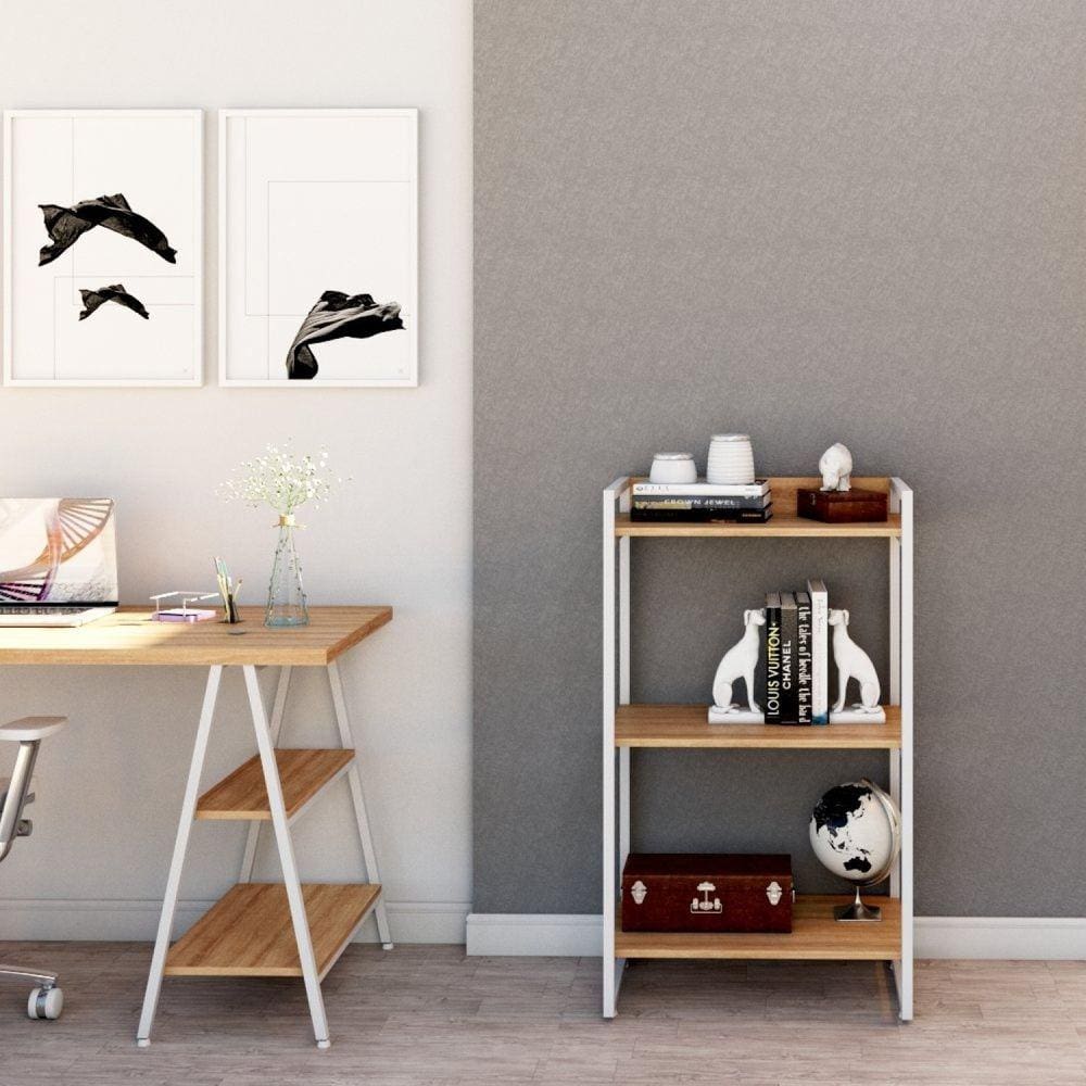 Estante Multiuso 104cmx60cm 3 Prateleiras Kuadra Lâmina Mel/Est.Branca