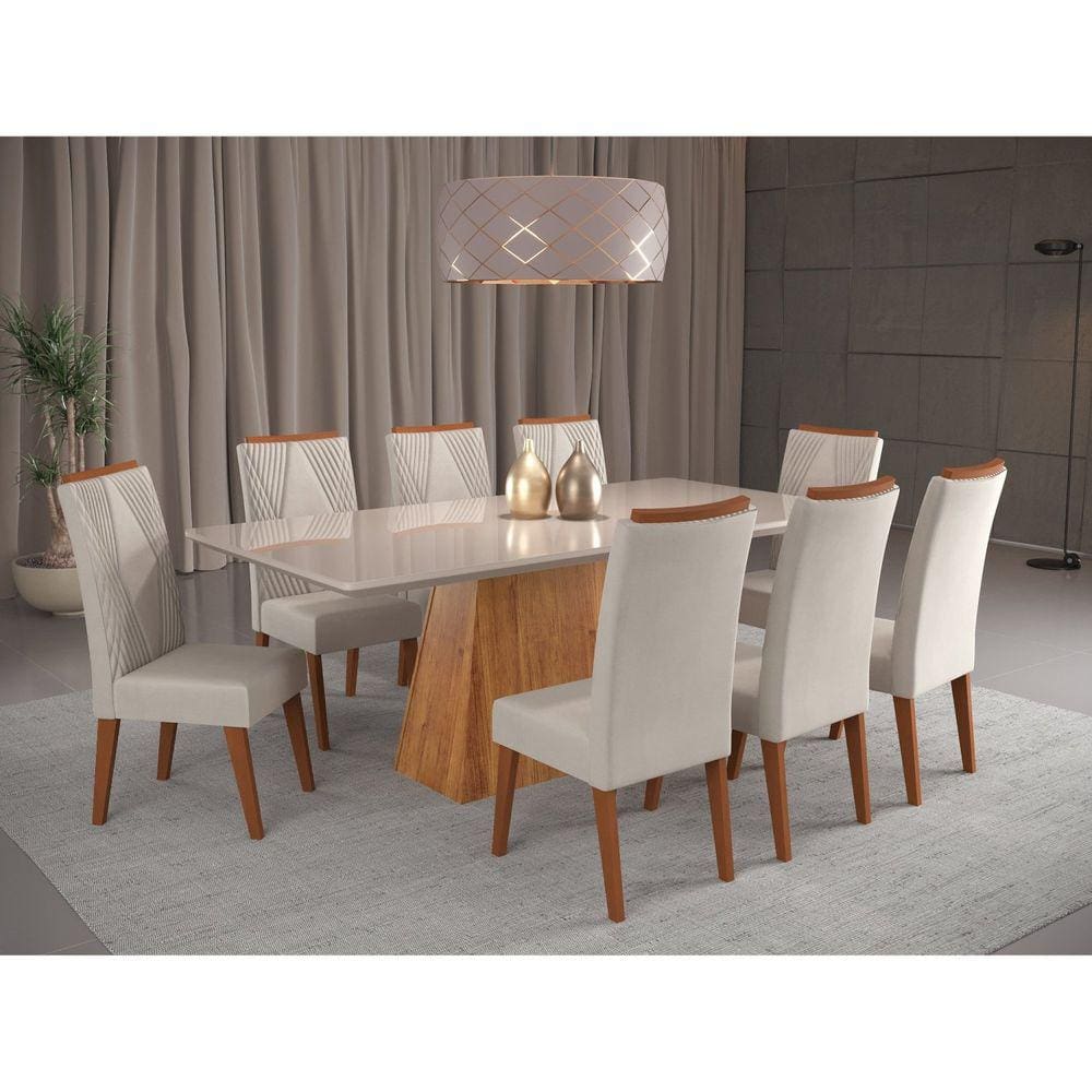 Mesa de Jantar Retangular Sylk com 88 CAD Vegas Mel/V.Marfim/Off White