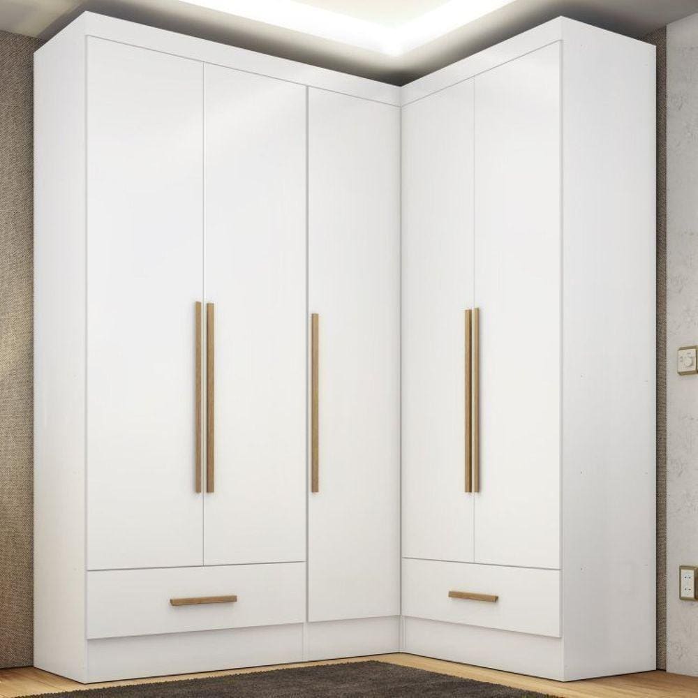 Quarto Modulado De Canto 3 Peças 5 Portas 2 Gavetas Smart Plus Branco