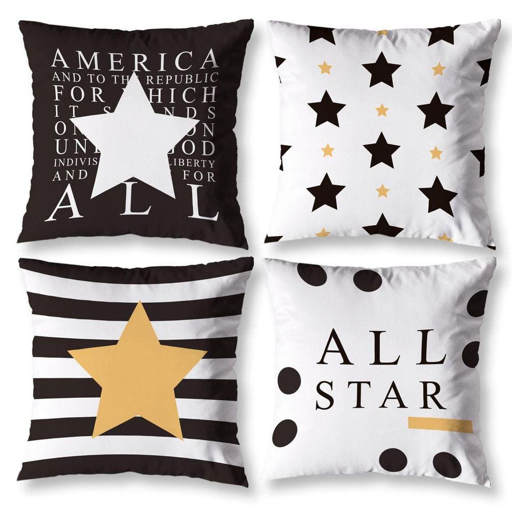 Kit 4 Capas De Almofada Para Sala 40Cm X 40Cm Estampada Star