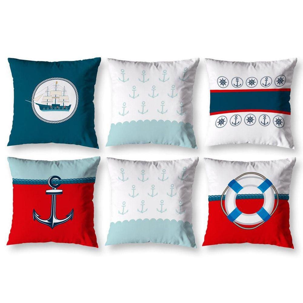 Kit 6 Almofadas Cheias Estampadas Infantil 40X40 Zíper Navio