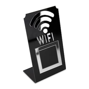 Placa Wifi QR Code Display Acrílico de Mesa Balcão Preto Cor:Preto e Prata
