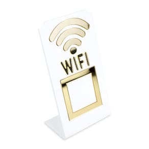 Placa Wifi QR Code Display Acrílico de Mesa Balcão Branco Cor:Branco e Dourado